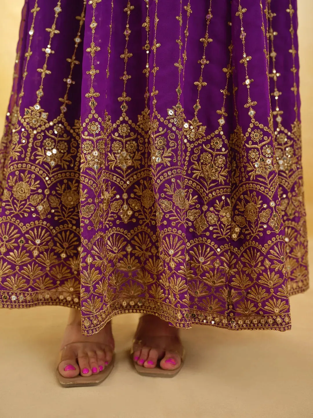 Elegant Purple Embroidered Georgette Anarkali Salwar Suit