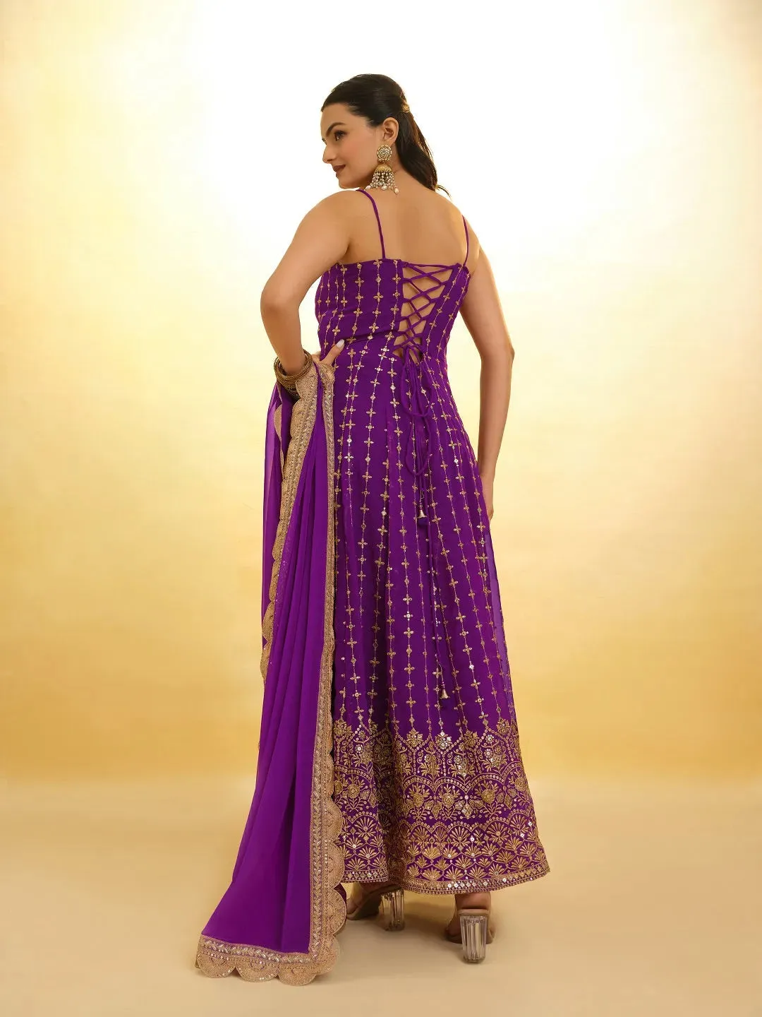 Elegant Purple Embroidered Georgette Anarkali Salwar Suit