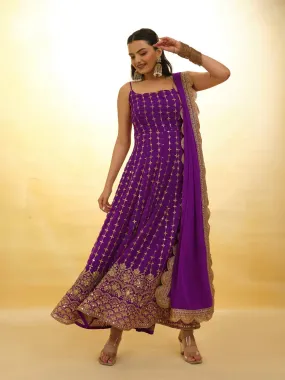 Elegant Purple Embroidered Georgette Anarkali Salwar Suit