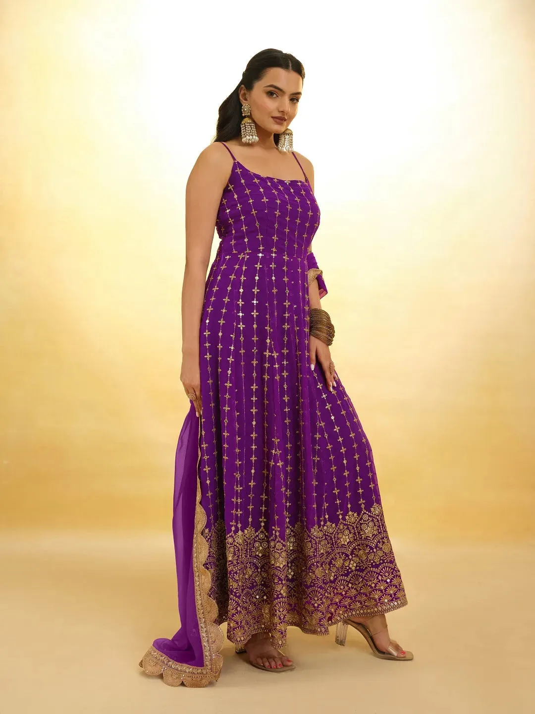 Elegant Purple Embroidered Georgette Anarkali Salwar Suit