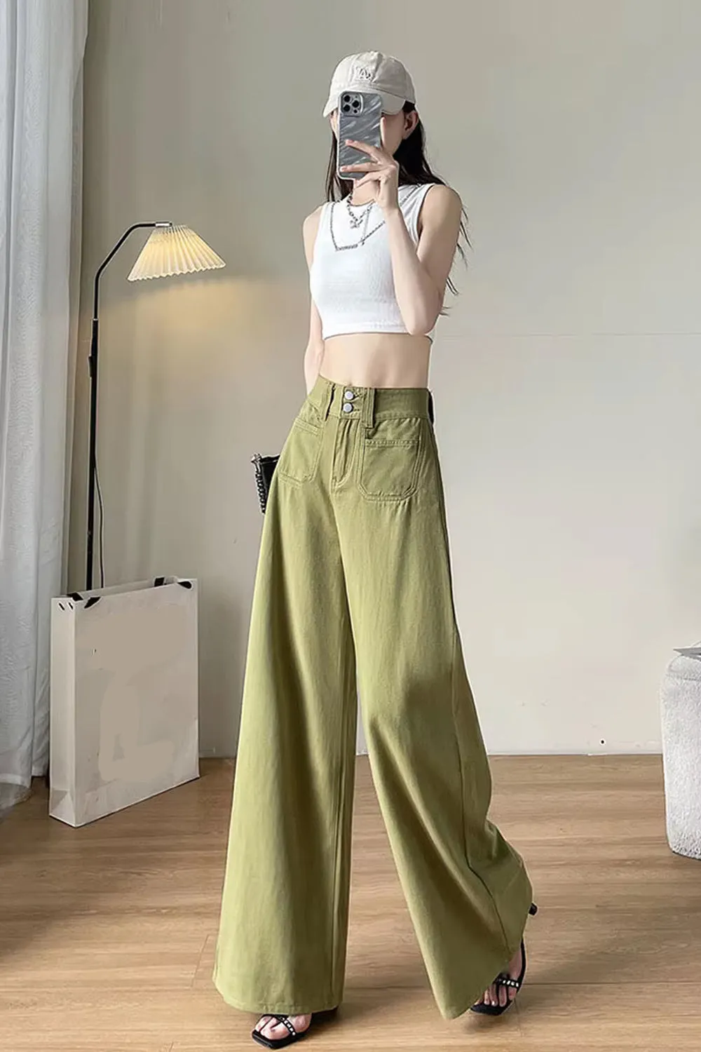 Flytonn-cute winter outfits casual winter outfits christmas outfit party look inspos High Waist Double Front Pockets Wide Leg Jeans Pants