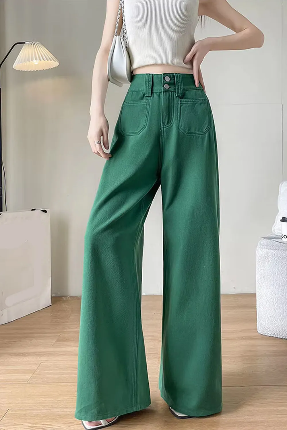 Flytonn-cute winter outfits casual winter outfits christmas outfit party look inspos High Waist Double Front Pockets Wide Leg Jeans Pants