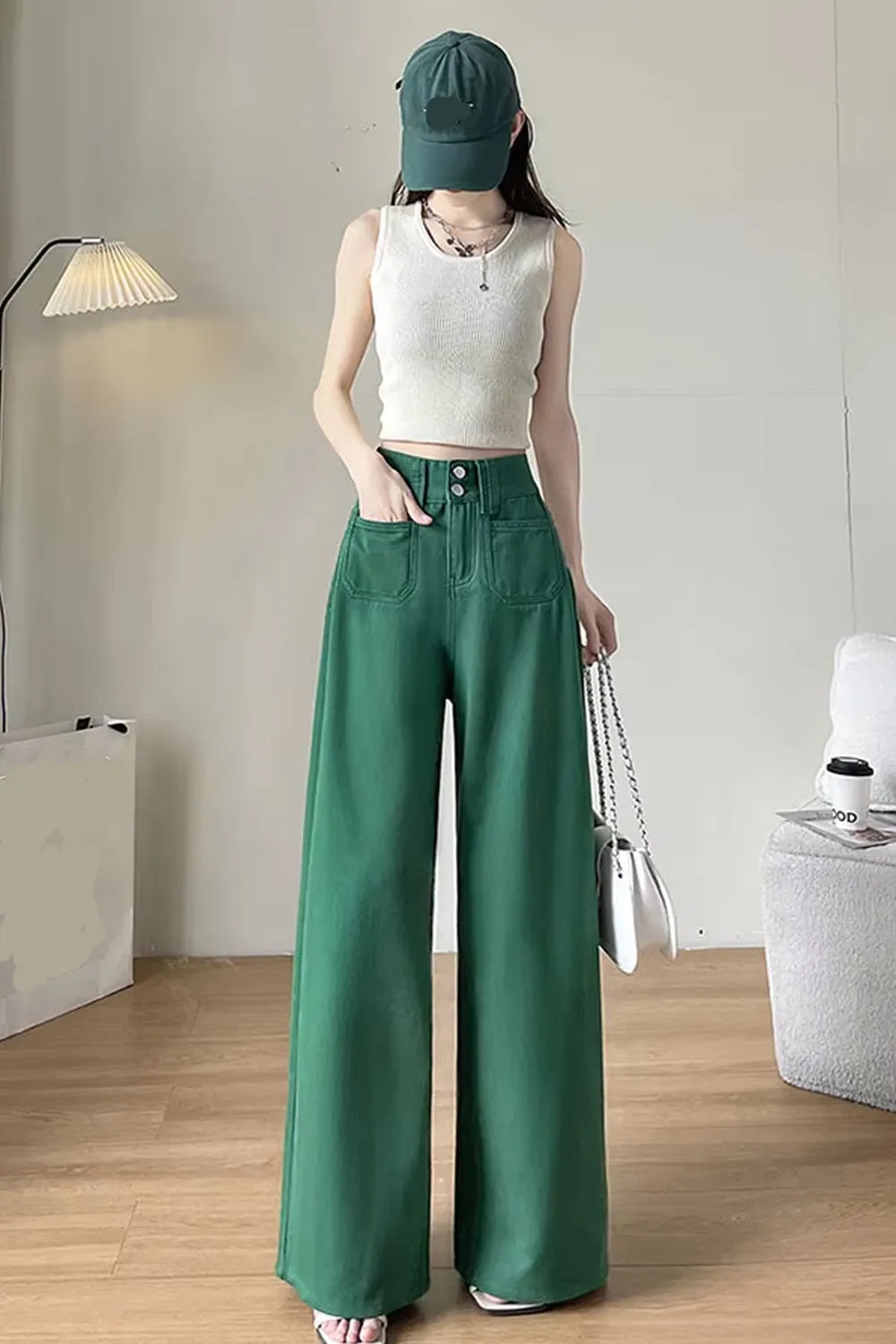 Flytonn-cute winter outfits casual winter outfits christmas outfit party look inspos High Waist Double Front Pockets Wide Leg Jeans Pants