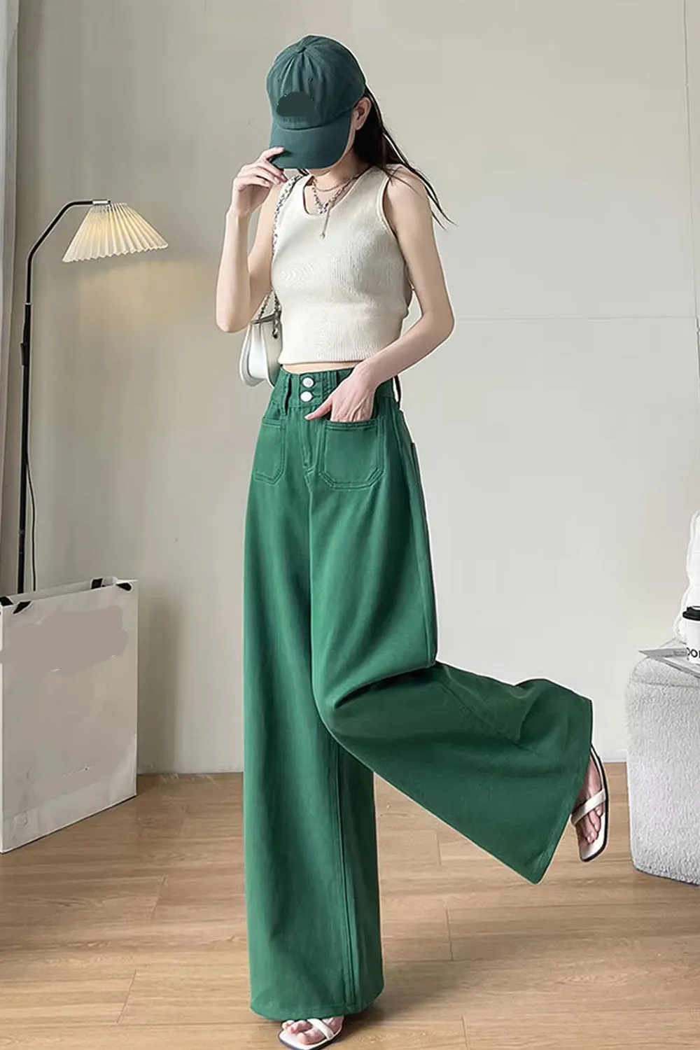 Flytonn-cute winter outfits casual winter outfits christmas outfit party look inspos High Waist Double Front Pockets Wide Leg Jeans Pants