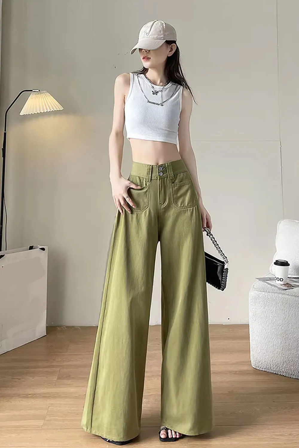 Flytonn-cute winter outfits casual winter outfits christmas outfit party look inspos High Waist Double Front Pockets Wide Leg Jeans Pants