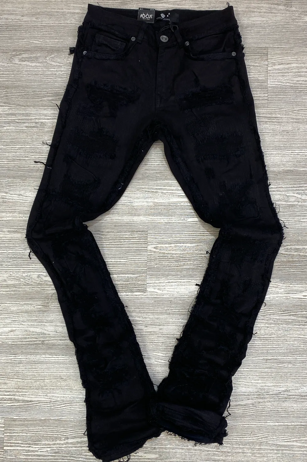 Focus- heavy distressed stacked jeans (black)