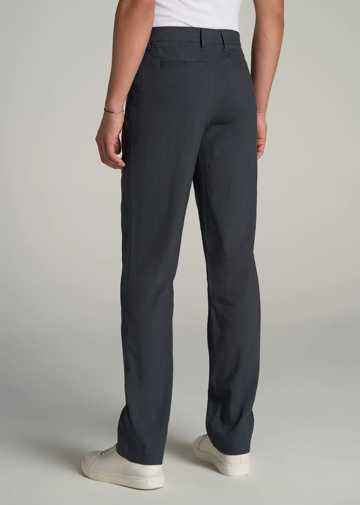 Garment Dyed Linen Casual Pants for Tall Men in Heron Grey