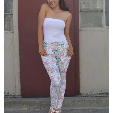 Girls Slim Fit High Waist Floral Stretch Jeans