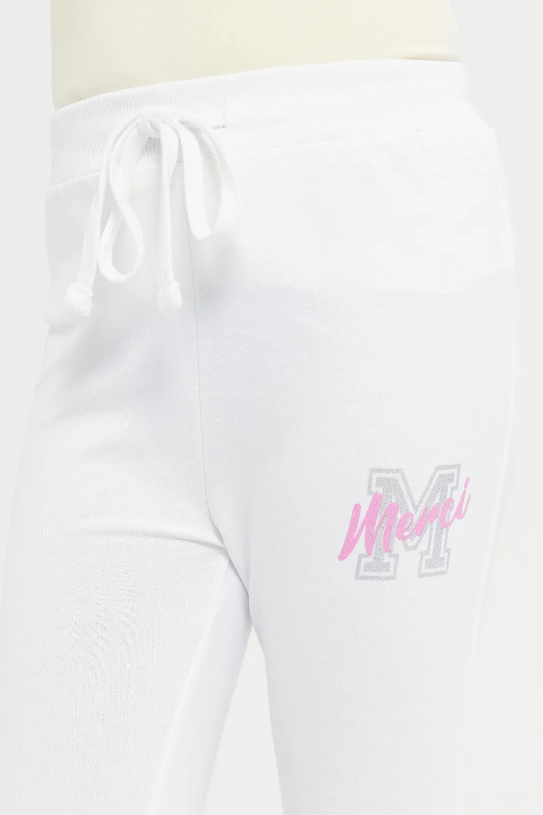 Girls White Printed Active Pants