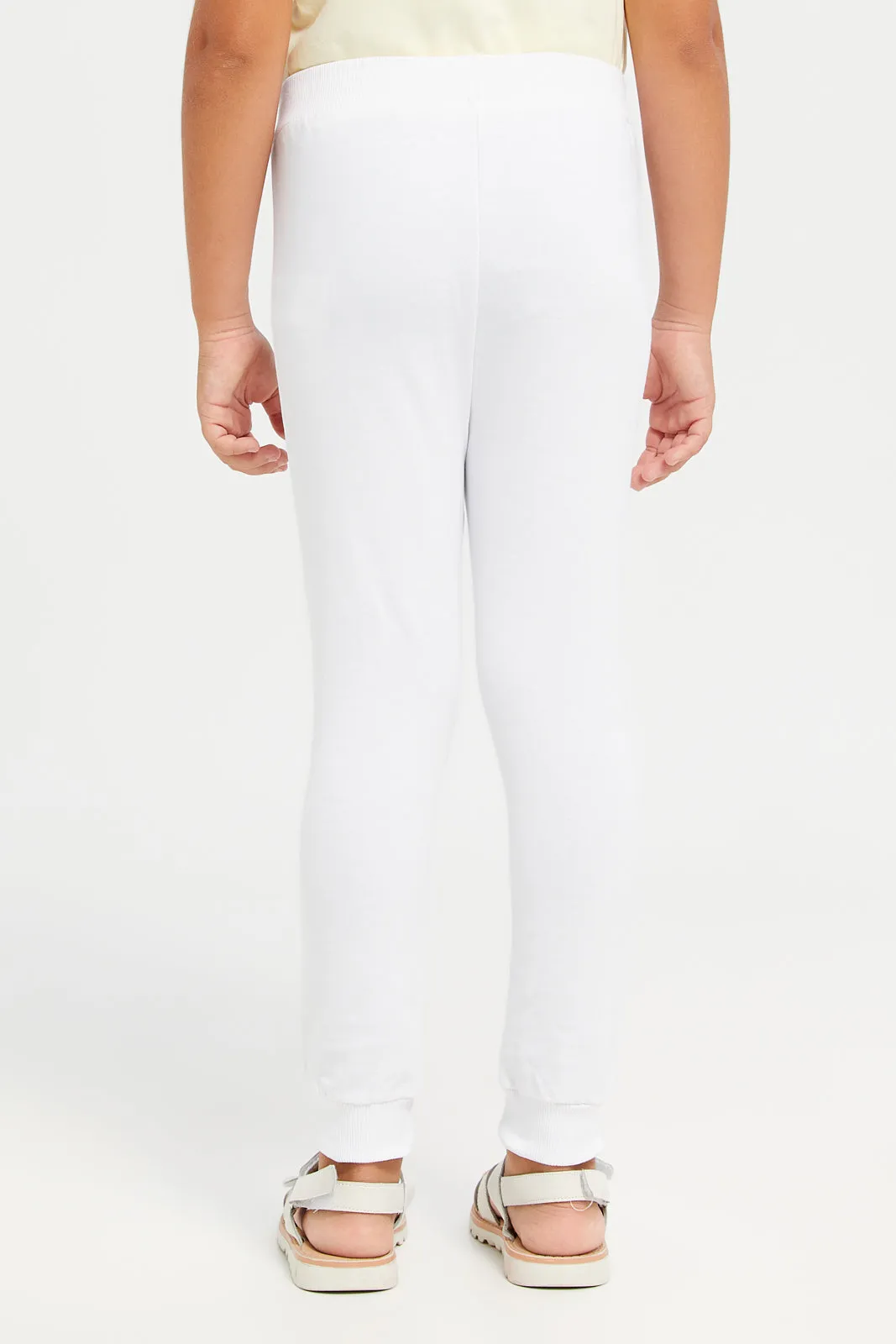 Girls White Printed Active Pants