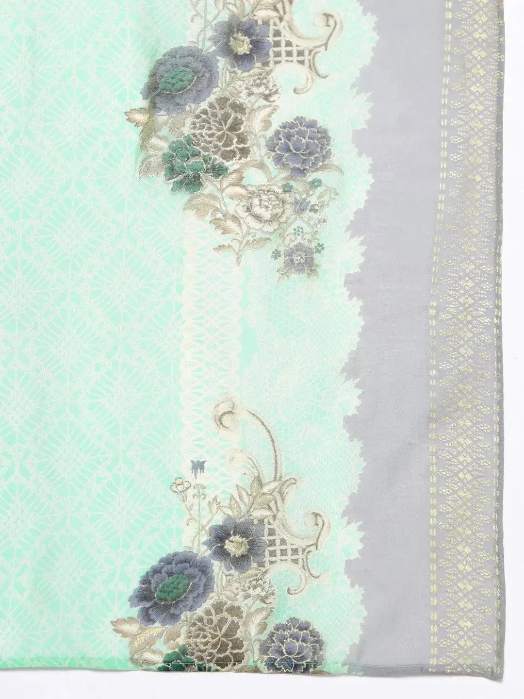 Green Yoke Design Silk Blend Straight Kurta With Trousers & Dupatta