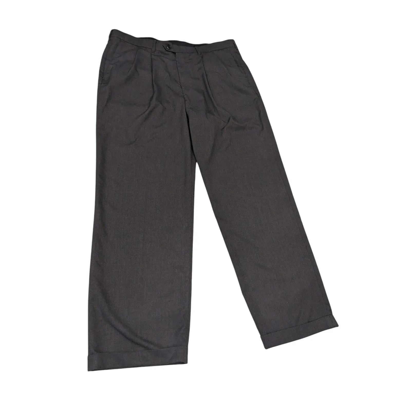 Haggar Pants Mens 38x32 Gray Dress Slacks Pleated Front Cuffed Hem Classic Fit