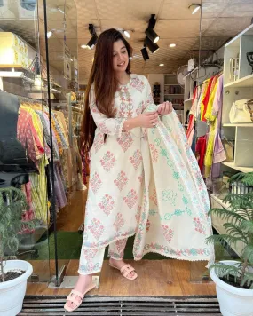 Handcrafted Cotton White Suit Set for Girls and Women