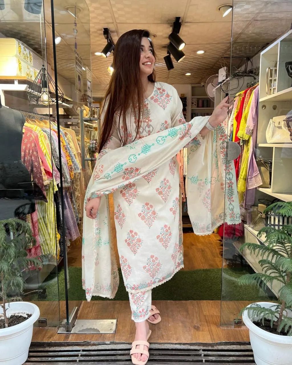 Handcrafted Cotton White Suit Set for Girls and Women