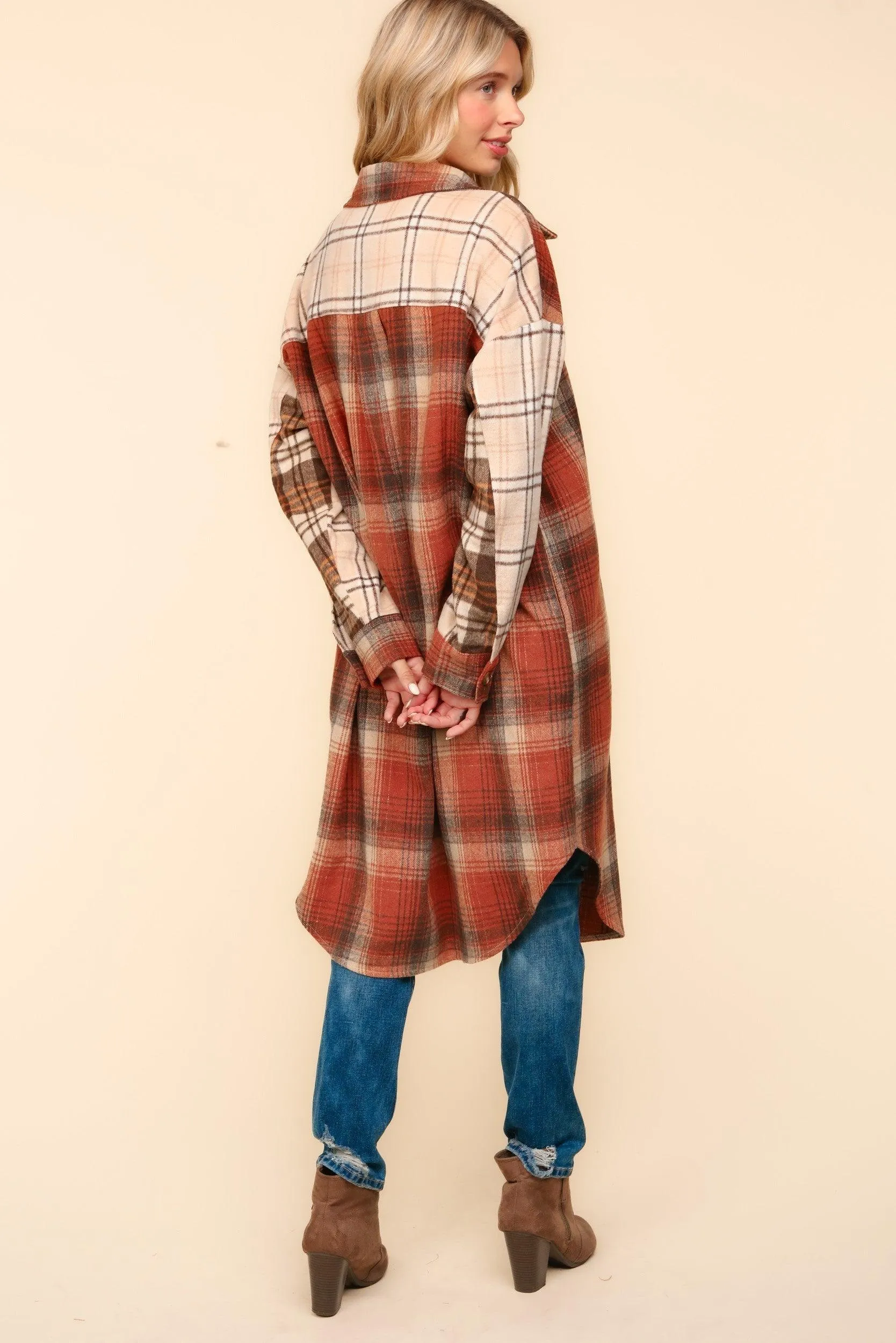 Haptics Flannel Plaid Oversized Shacket with Pockets