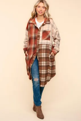 Haptics Flannel Plaid Oversized Shacket with Pockets