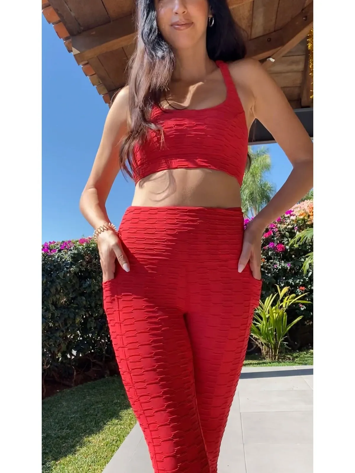 Hi-Rise Square Pocket Leggings - Cherry Pie Links Pattern