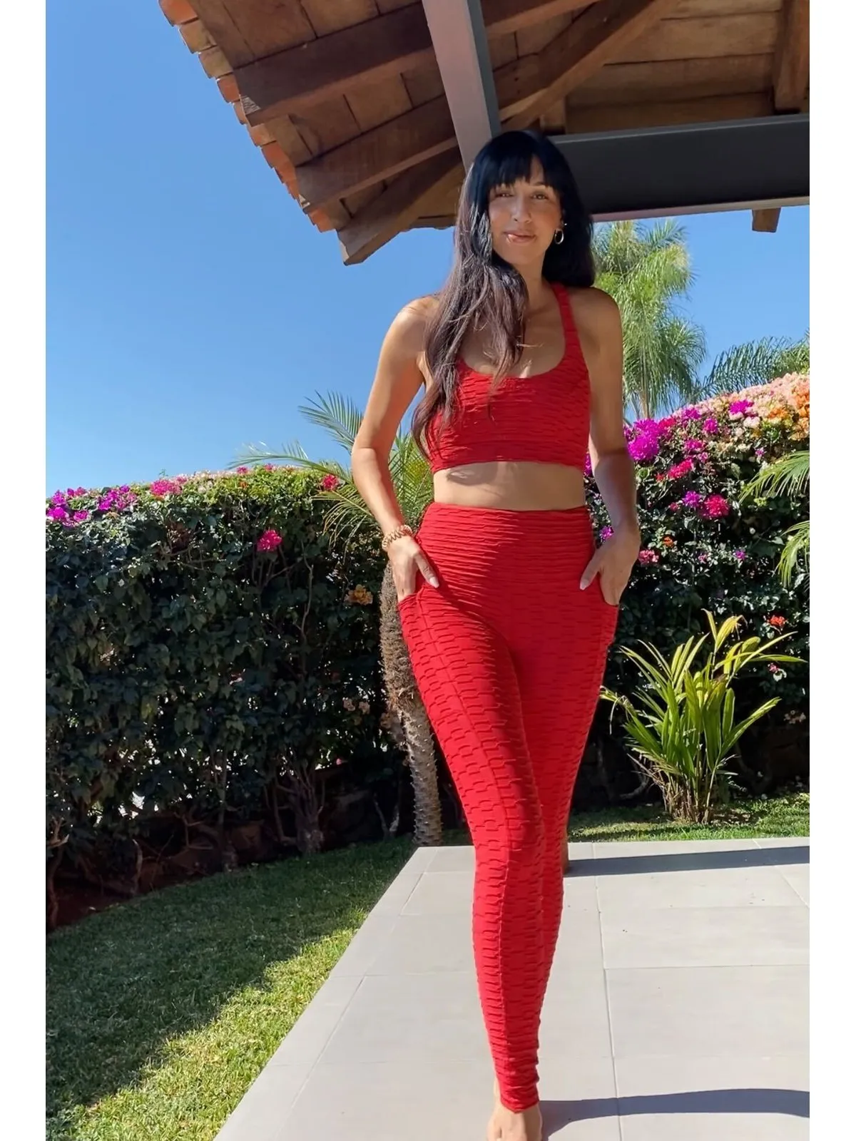 Hi-Rise Square Pocket Leggings - Cherry Pie Links Pattern