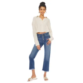 High Rise Botton Fly Straight Leg Jeans