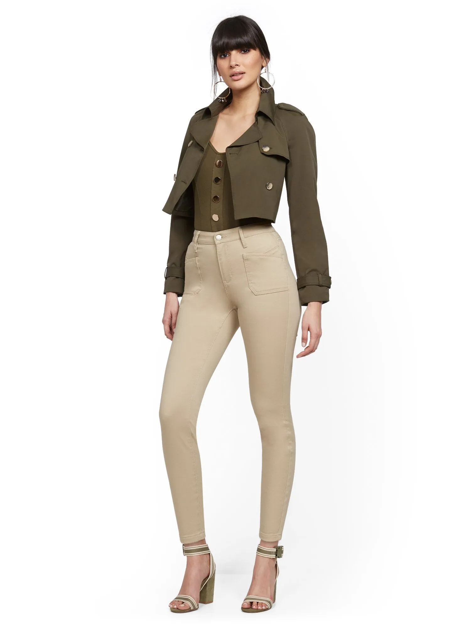 High-Waisted Curvy Super-Skinny Ankle Jeans - Khaki