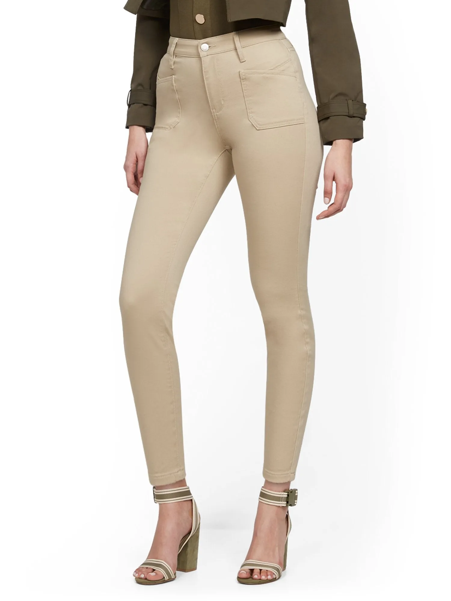 High-Waisted Curvy Super-Skinny Ankle Jeans - Khaki