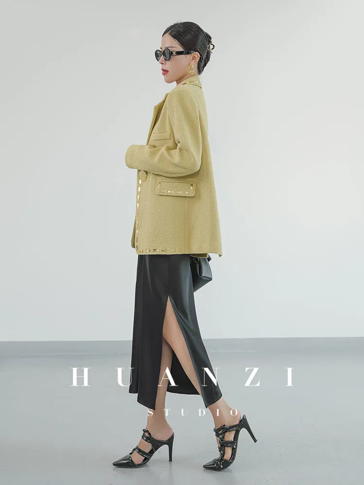 Huanzi new handmade micro-wide suit jacket with back slit straight-leg micro-launched trousers suit set- Emera