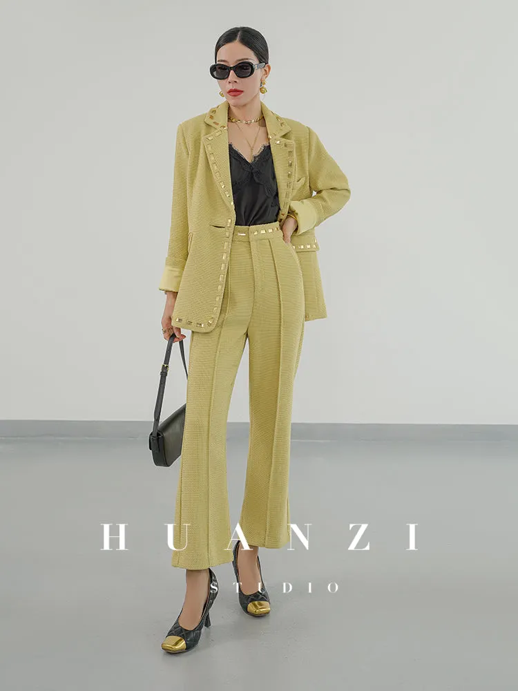 Huanzi new handmade micro-wide suit jacket with back slit straight-leg micro-launched trousers suit set- Emera