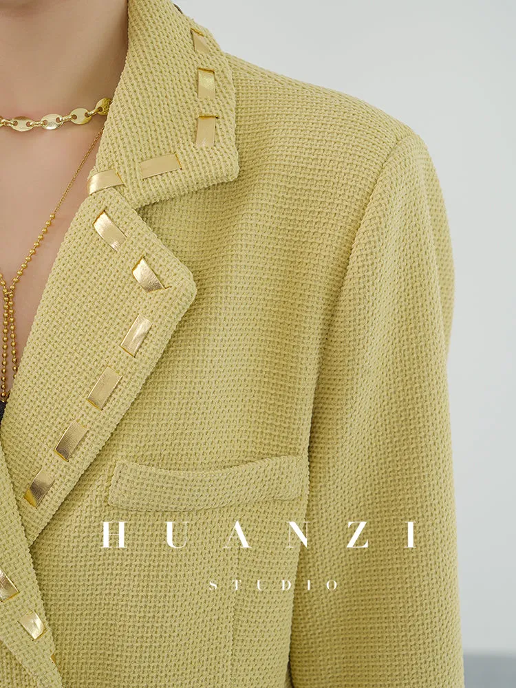 Huanzi new handmade micro-wide suit jacket with back slit straight-leg micro-launched trousers suit set- Emera