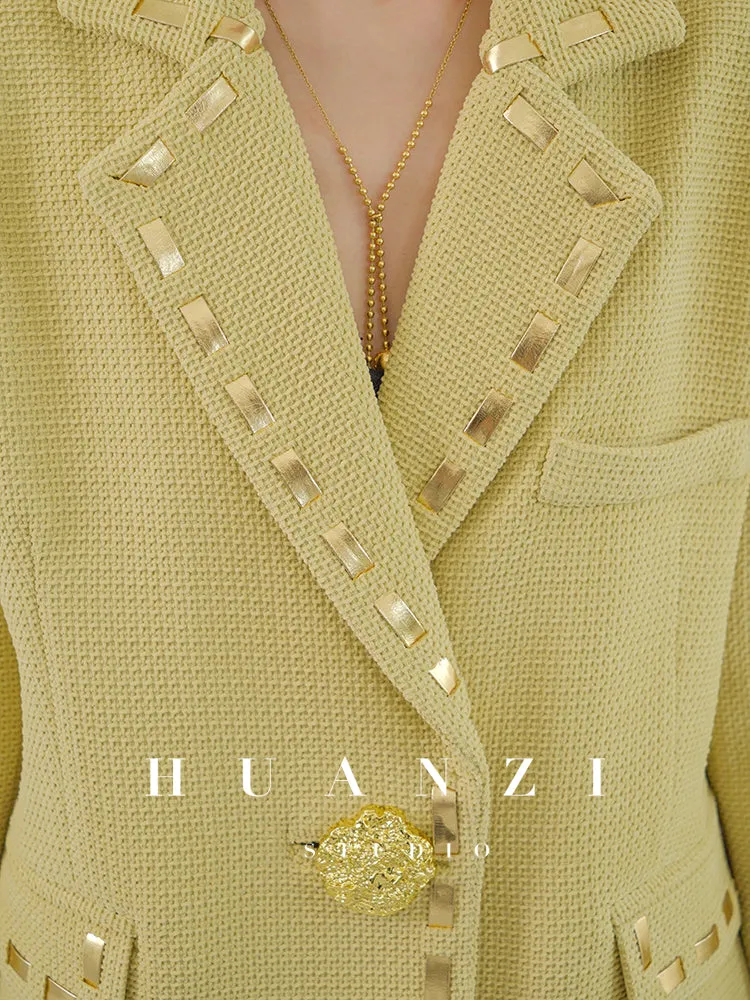Huanzi new handmade micro-wide suit jacket with back slit straight-leg micro-launched trousers suit set- Emera