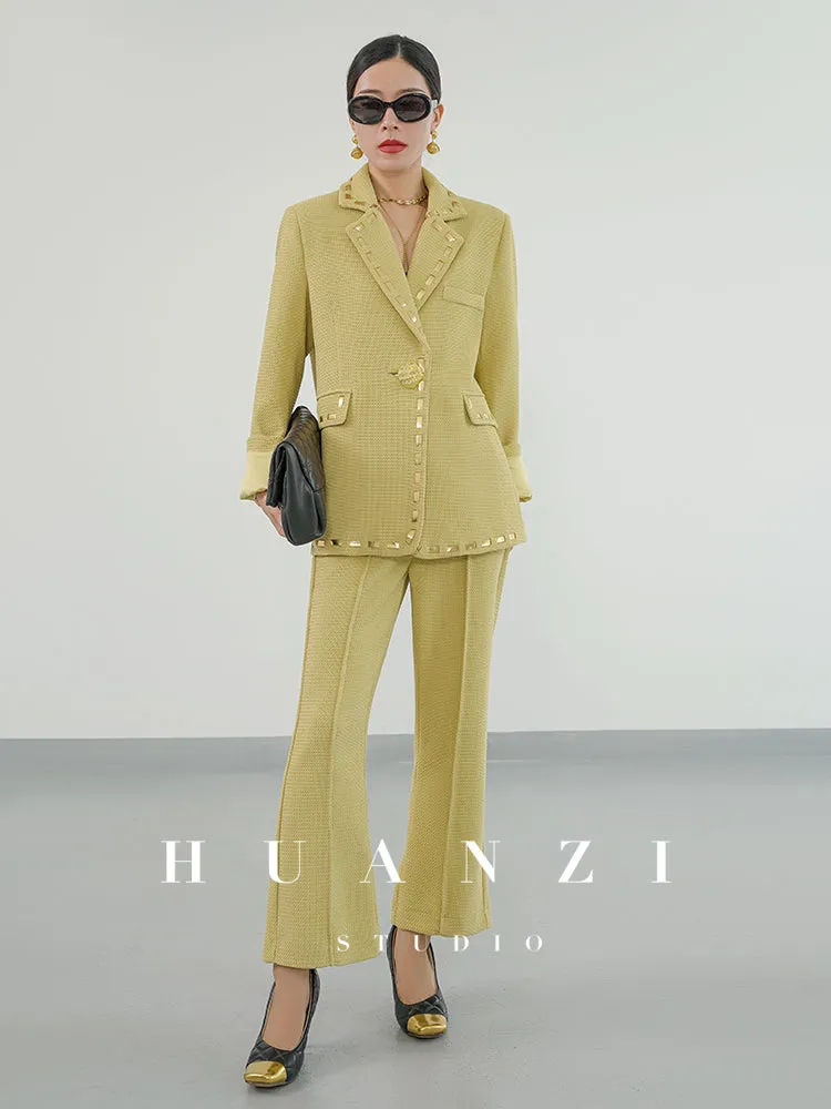 Huanzi new handmade micro-wide suit jacket with back slit straight-leg micro-launched trousers suit set- Emera