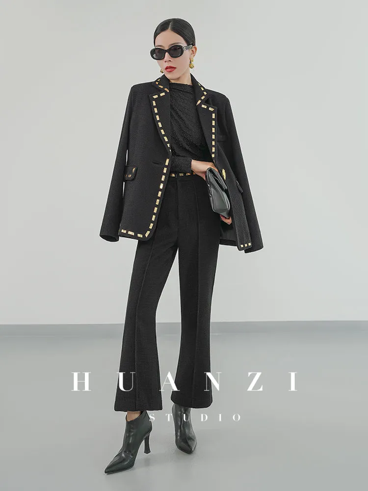 Huanzi new handmade micro-wide suit jacket with back slit straight-leg micro-launched trousers suit set- Emera