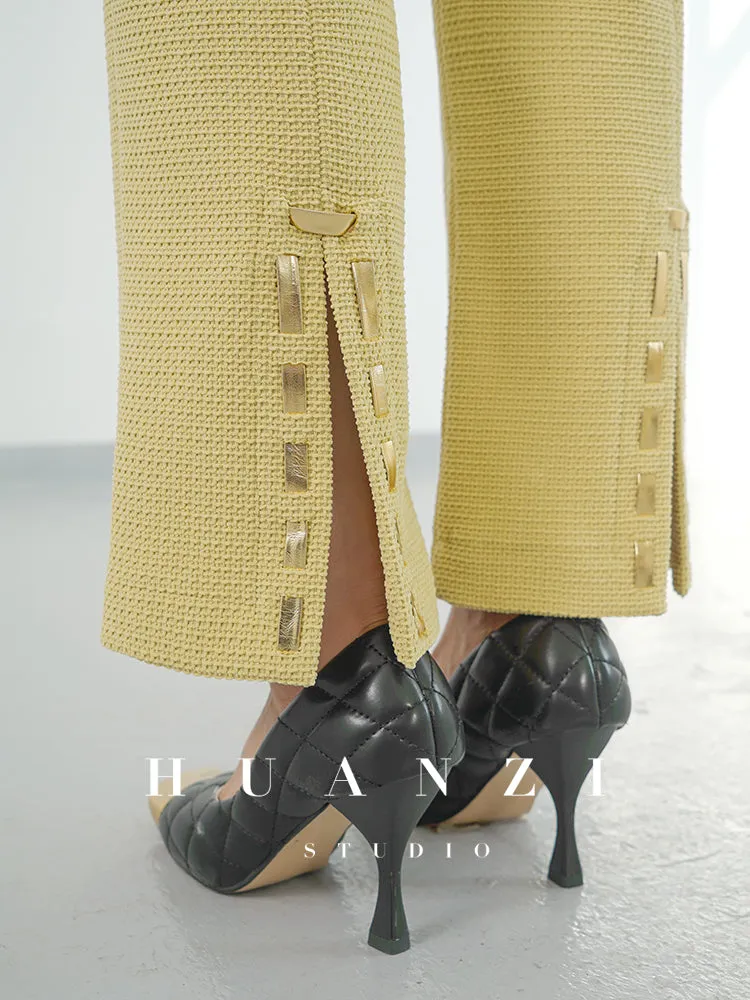 Huanzi new handmade micro-wide suit jacket with back slit straight-leg micro-launched trousers suit set- Emera