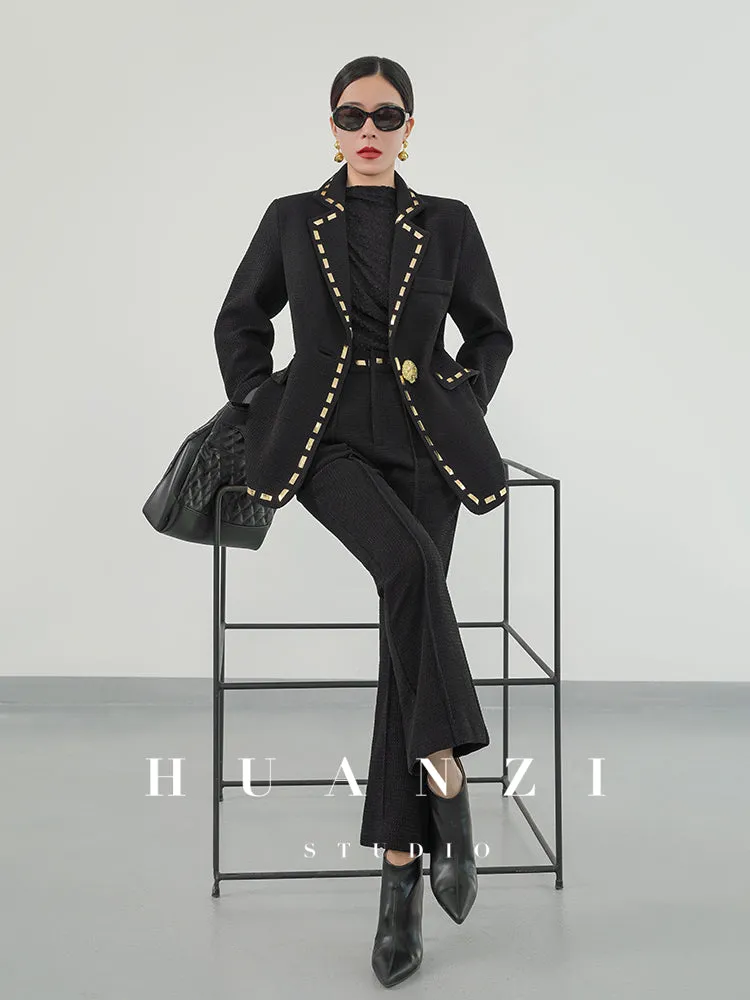 Huanzi new handmade micro-wide suit jacket with back slit straight-leg micro-launched trousers suit set- Emera