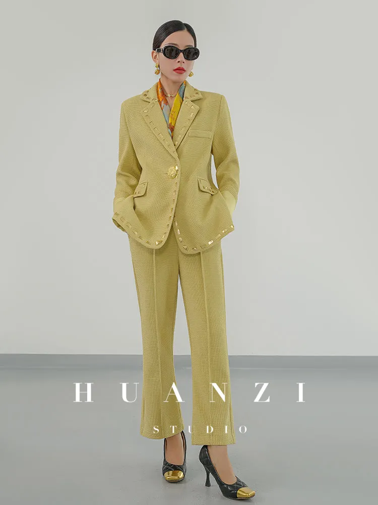 Huanzi new handmade micro-wide suit jacket with back slit straight-leg micro-launched trousers suit set- Emera