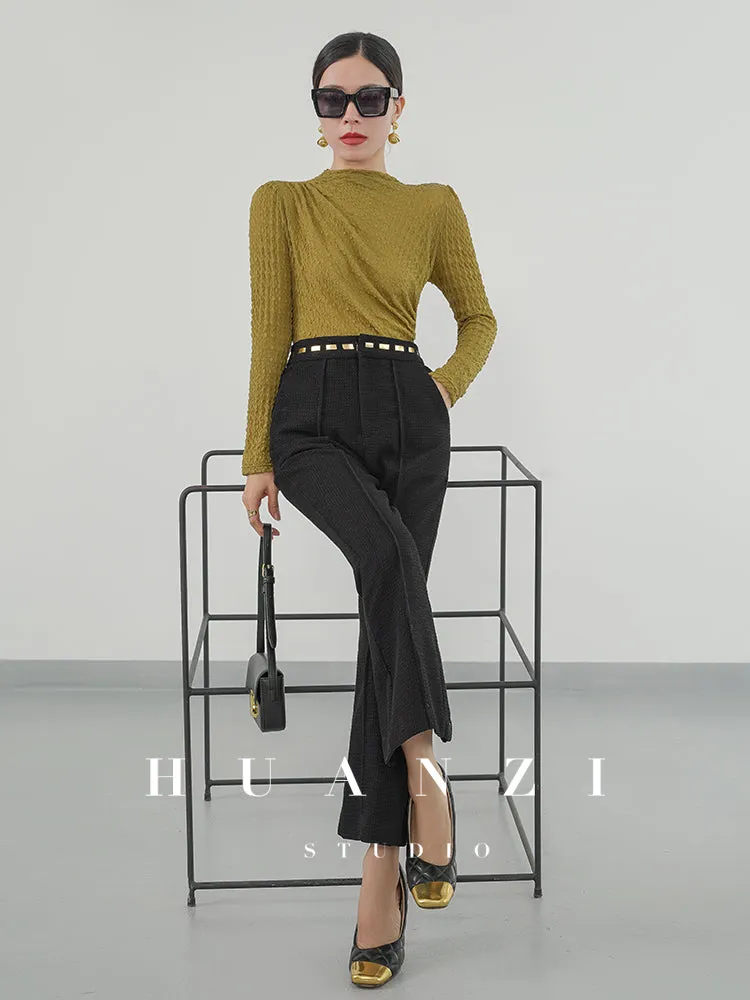 Huanzi new handmade micro-wide suit jacket with back slit straight-leg micro-launched trousers suit set- Emera