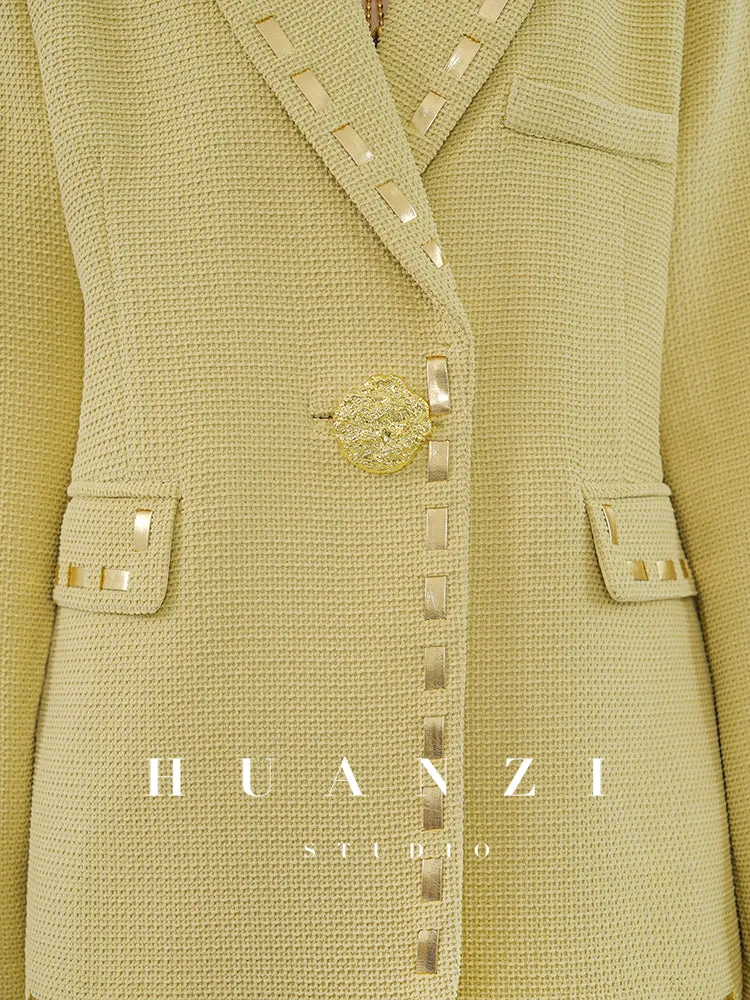 Huanzi new handmade micro-wide suit jacket with back slit straight-leg micro-launched trousers suit set- Emera