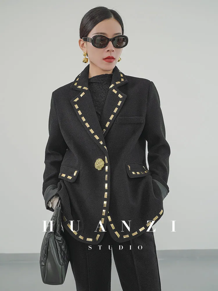 Huanzi new handmade micro-wide suit jacket with back slit straight-leg micro-launched trousers suit set- Emera