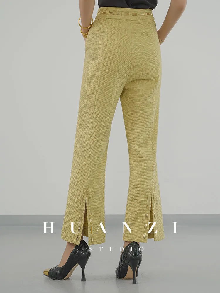 Huanzi new handmade micro-wide suit jacket with back slit straight-leg micro-launched trousers suit set- Emera