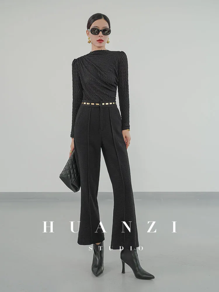 Huanzi new handmade micro-wide suit jacket with back slit straight-leg micro-launched trousers suit set- Emera