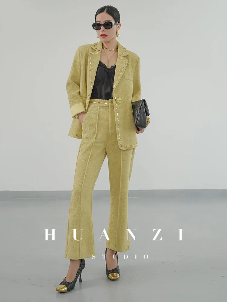 Huanzi new handmade micro-wide suit jacket with back slit straight-leg micro-launched trousers suit set- Emera