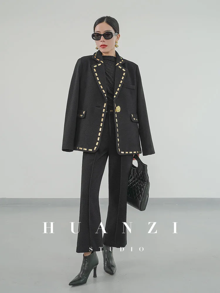 Huanzi new handmade micro-wide suit jacket with back slit straight-leg micro-launched trousers suit set- Emera