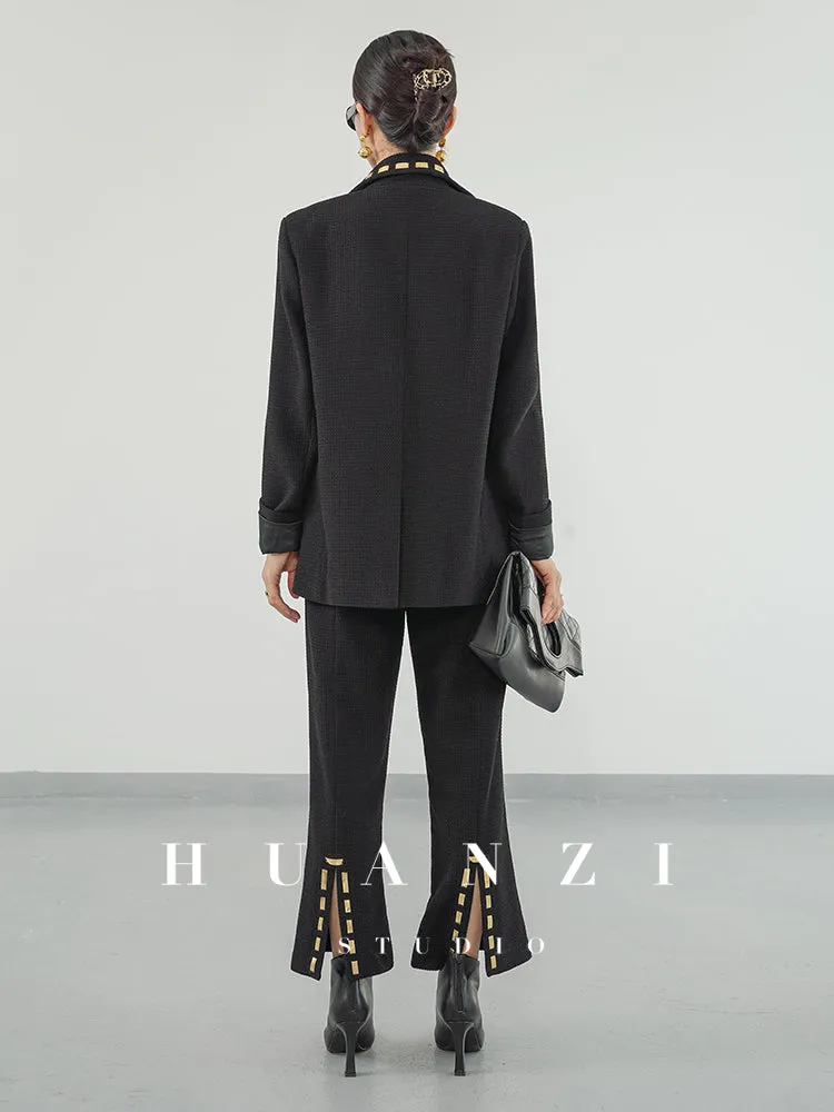 Huanzi new handmade micro-wide suit jacket with back slit straight-leg micro-launched trousers suit set- Emera