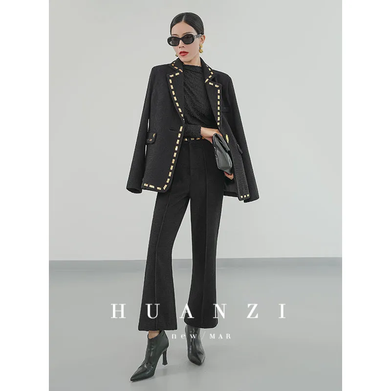 Huanzi new handmade micro-wide suit jacket with back slit straight-leg micro-launched trousers suit set- Emera