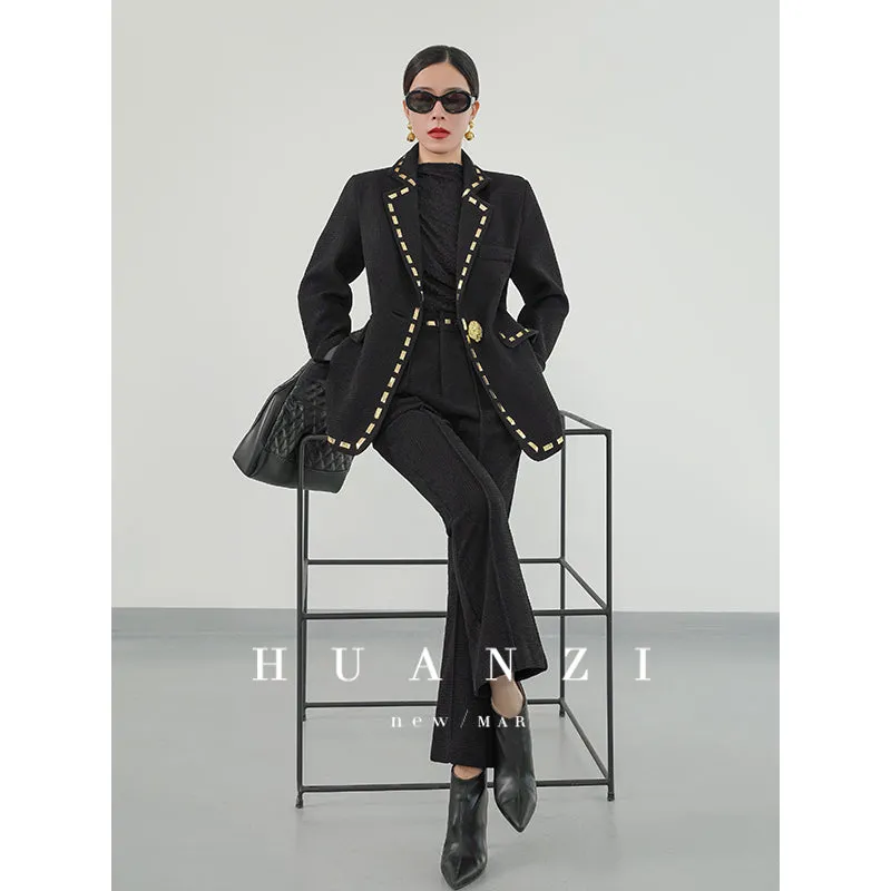 Huanzi new handmade micro-wide suit jacket with back slit straight-leg micro-launched trousers suit set- Emera