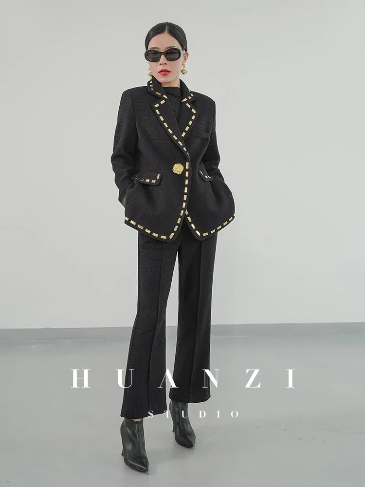 Huanzi new handmade micro-wide suit jacket with back slit straight-leg micro-launched trousers suit set- Emera