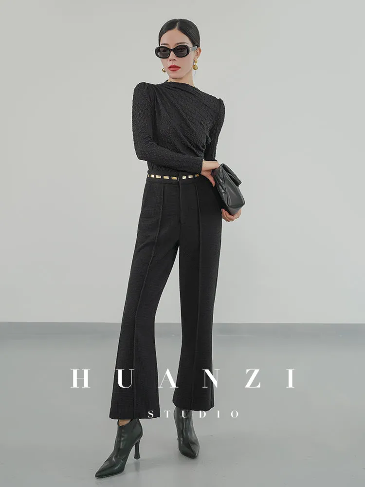 Huanzi new handmade micro-wide suit jacket with back slit straight-leg micro-launched trousers suit set- Emera