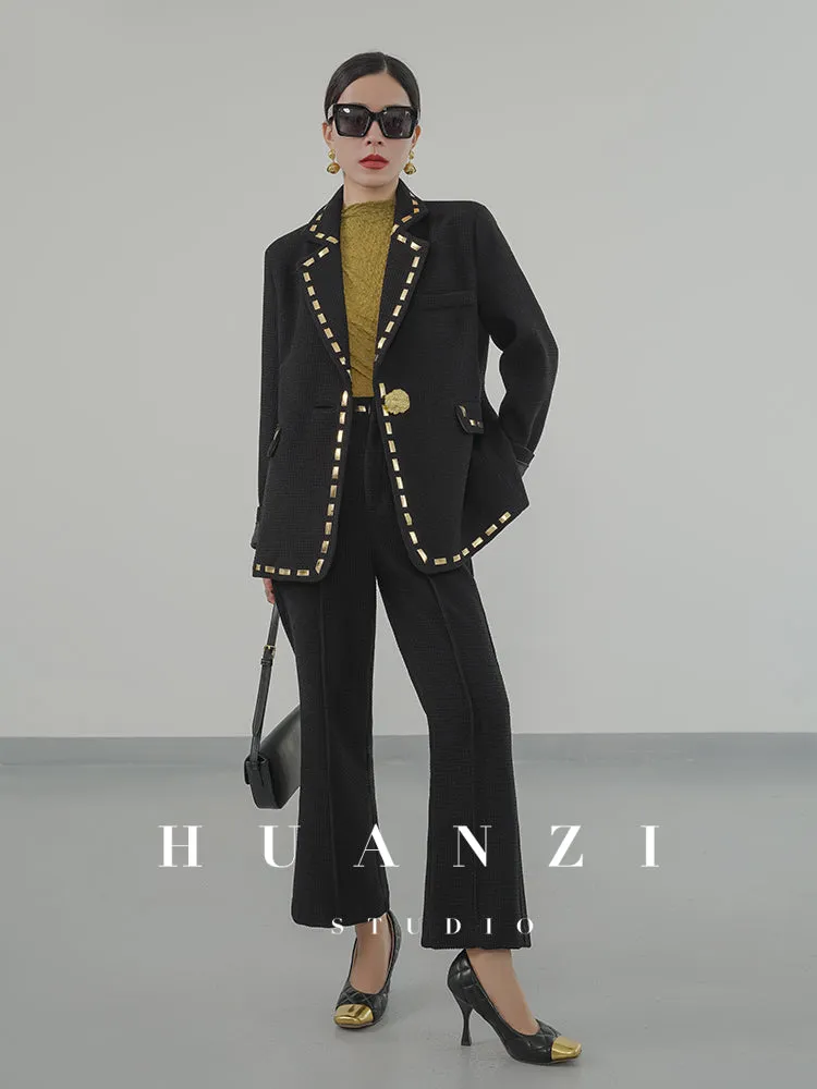 Huanzi new handmade micro-wide suit jacket with back slit straight-leg micro-launched trousers suit set- Emera
