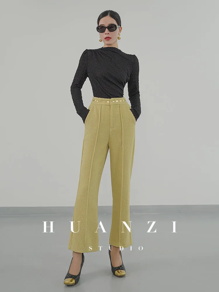 Huanzi new handmade micro-wide suit jacket with back slit straight-leg micro-launched trousers suit set- Emera