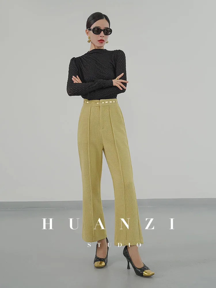 Huanzi new handmade micro-wide suit jacket with back slit straight-leg micro-launched trousers suit set- Emera