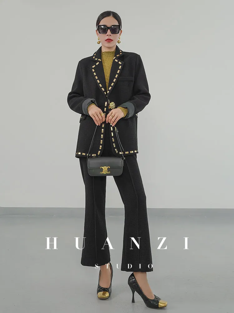 Huanzi new handmade micro-wide suit jacket with back slit straight-leg micro-launched trousers suit set- Emera
